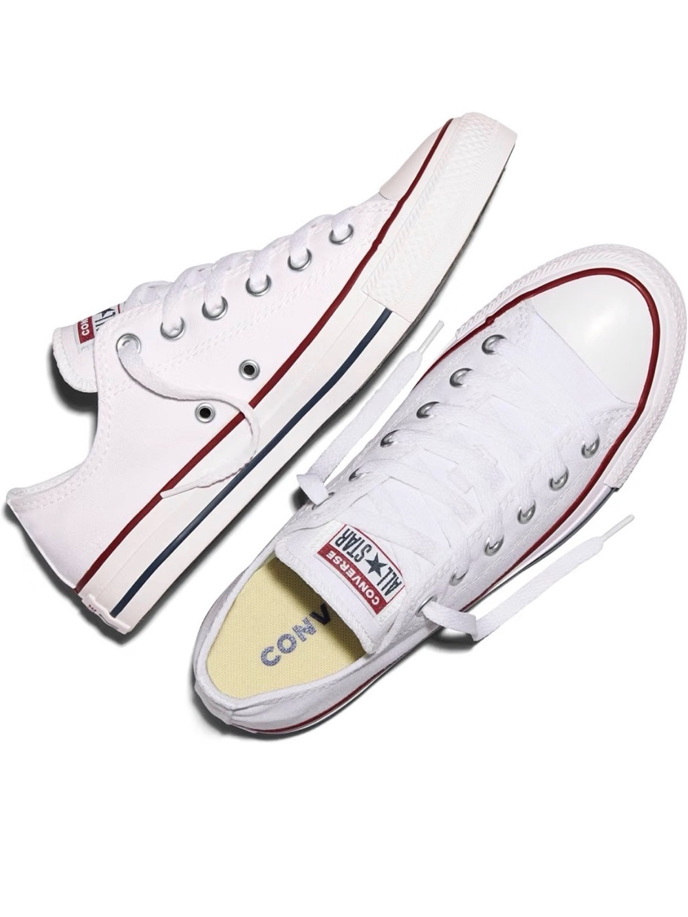 Converse Men’s Low Top Sneakers - White with Red & Navy Trim